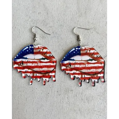 1Pair Independence Day Flag Lip Shaped Hook Earrings