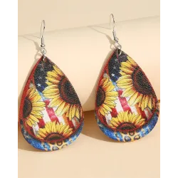 1Pair Independence Day Flag Sunflower Hook Earrings