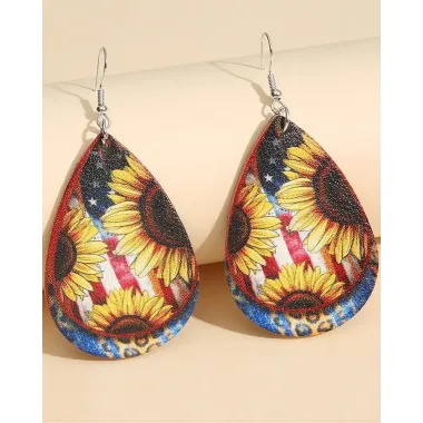 1Pair Independence Day Flag Sunflower Hook Earrings