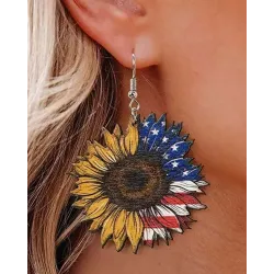 1Pair Independence Day Flag Sunflower Shaped Hook Earrings