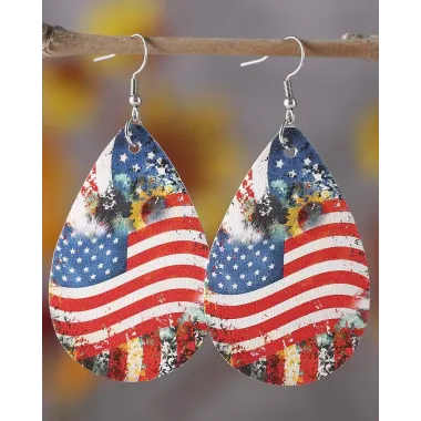 1Pair Independence Day Flag Sunflower Water Drop Earrings