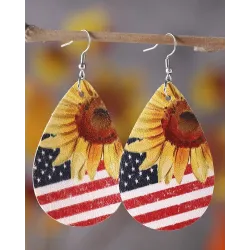 1Pair Independence Day Flag Sunflower Waterdrop Earrings