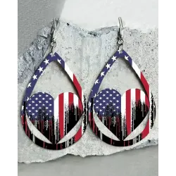 1Pair Independence Day Hollow Out Flag Heart Pattern Hook Earrings