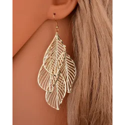 1Pair Multi Leaf Pattern Drop Earrings