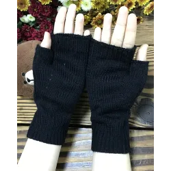 1Pair Mushroom Floral Embroidery Fingerless Knit Gloves