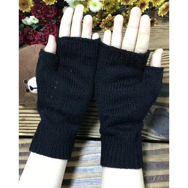 1Pair Mushroom Floral Embroidery Fingerless Knit Gloves