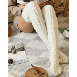 1Pair Over The Knee High Cable Knit Long Socks