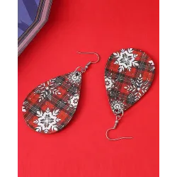 1Pair Plaid Christmas Snowflake Waterdrop Hook Earrings