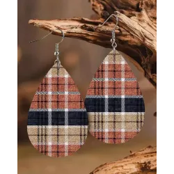 1Pair Plaid Print Waterdrop Hook Earrings