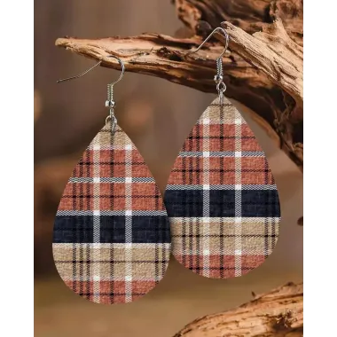 1Pair Plaid Print Waterdrop Hook Earrings