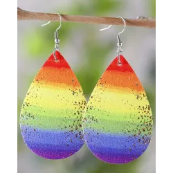 1Pair Rainbow Stripe Print Water Drop Hook Earrings