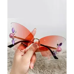 1Pair Rhinestone Butterfly Shaped Rimless Sunglasses