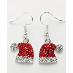 1Pair Rhinestone Christmas Hat Shaped Dangle Hook Earrings