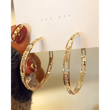 1Pair Rhinestone Cutout Hoop Earrings