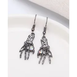 1Pair Rhinestone Decor Halloween Skeleton Drop Earrings