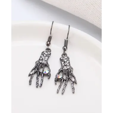 1Pair Rhinestone Decor Halloween Skeleton Drop Earrings