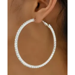 1Pair Rhinestone Decor Hoop Earrings