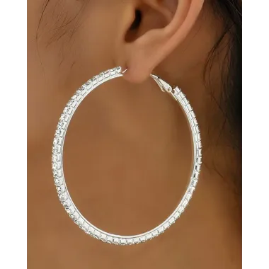 1Pair Rhinestone Decor Hoop Earrings