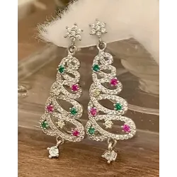 1Pair Rhinestone Hollow Christmas Tree Dangle Earrings