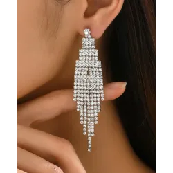 1Pair Rhinestone Tassel Design Drop Earrings