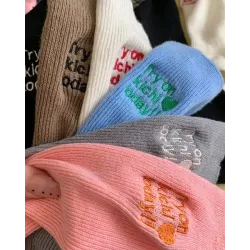 1Pair Slogan Pattern Knit Crew Socks