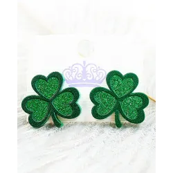 1Pair St. Patrick\'s Day Glitter Clover-shaped Earrings