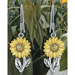 1Pair Sunflower Shaped Hook Drop Earrings