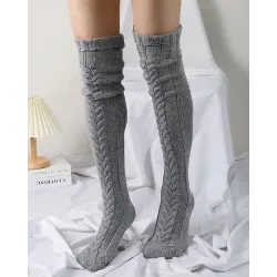 1Pair Thigh High Cable Knit Leg Warmers Winter Warm Long Boot Socks