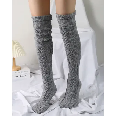 1Pair Thigh High Cable Knit Leg Warmers Winter Warm Long Boot Socks