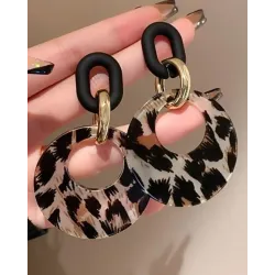 1Pair Vintage Leopard Dangle Hoop Earrings