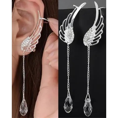 1Pair Wings Shaped Rhinestone Decor Waterdrop Earrings