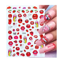 1Sheet Valentine\'s Day Red Lip Nail Stickers Sexy Lady Nail Decal