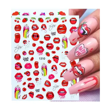 1Sheet Valentine's Day Red Lip Nail Stickers Sexy Lady Nail Decal