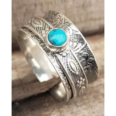 1pc Bohemian Turquoise Embossed Vintage Ring