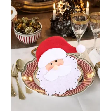 1pc Christmas Santa Claus Silverware Holder Tableware Cutlery Fork Spoon Knives Storage Bag Dinner Table Decorations Party Supplies