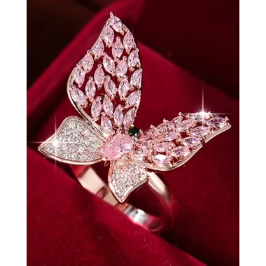 1pc Crystal Stone Butterfly Pattern Fashionable Ring