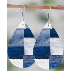 1pc Denim Look Print Waterdrop Shaped Dangle Hook Earrings