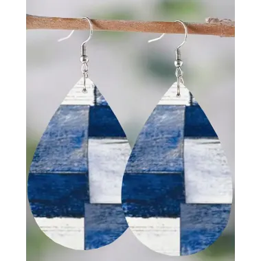 1pc Denim Look Print Waterdrop Shaped Dangle Hook Earrings