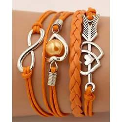 1pc Double Heart Pearl Decor Multi-Layer Braided Leather Bracelet