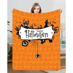 1pc Halloween Gift Cartoon Graphic Haunted House Silhouette Print Flannel Throw Blanket