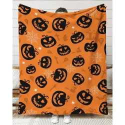 1pc Halloween Gift Pumpkin Graphic Print Flannel Throw Blanket