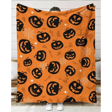 1pc Halloween Gift Pumpkin Graphic Print Flannel Throw Blanket