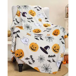 1pc Halloween Pumpkin Spider Web Graphic Print Flannel Throw Blanket