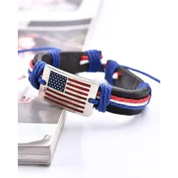 1pc Independence Day Flag Pattern Braided Leather Bracelet