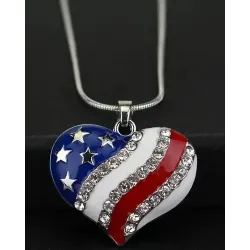 1pc Independence Day Rhinestone Flag Love Heart Star Pendant Necklace