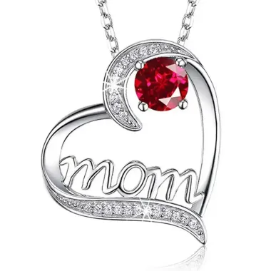 1pc Mother's Day Fashion Charms Gift Hollow Out Heart Gemstone Letter Mom Pendant Necklace