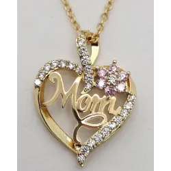 1pc Mother\'s Day Rhinestone Mom Letter Hollow Out Heart Shaped Pendant Necklace