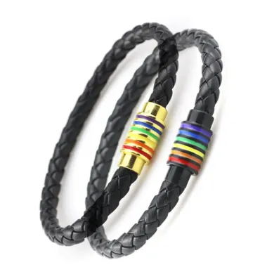 1pc Rainbow Stripe Braided Magnet Bracelet