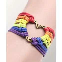 1pc Rainbow Stripe Hollow Out Heart Pattern Braided Multi-layer Leather Bracelet