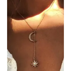 1pc Retro Moon Sun Pendant T Necklace